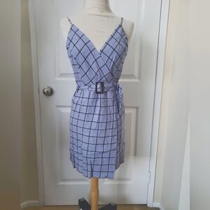 NEW Urban Outfitters Periwinkle Black Plaid Linen Belt Mini Dress Women's Size S
